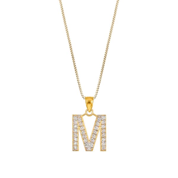 Letter M Diamond Embellished Drop Pendant Necklace in 9ct Gold