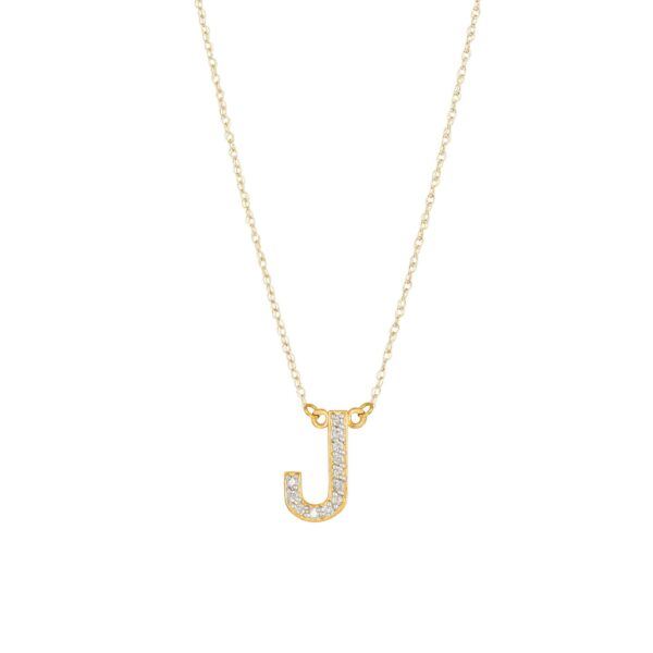 Letter J Diamond Embellished Initial Pendant Necklace in 9ct Gold