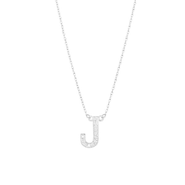 Letter J Diamond Embellished Initial Pendant Necklace in 9ct White Gold