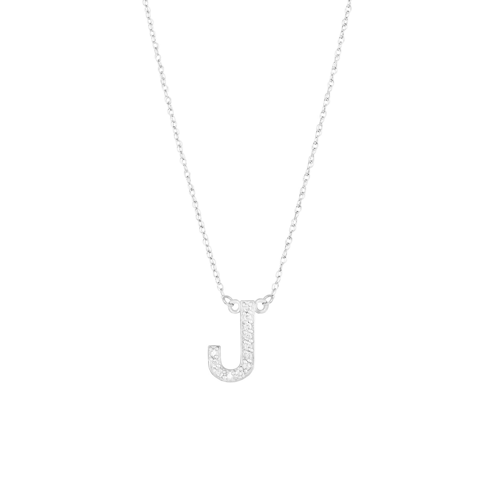 Letter J Diamond Embellished Initial Pendant Necklace in 9ct White Gold