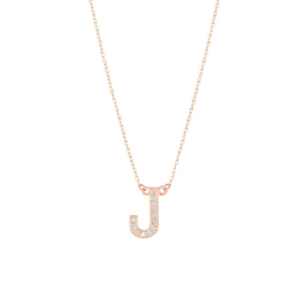 Letter J Diamond Embellished Initial Pendant Necklace in 9ct Rose Gold