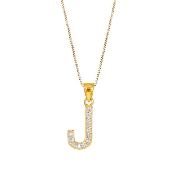 Letter J Diamond Embellished Drop Pendant Necklace in 9ct Gold