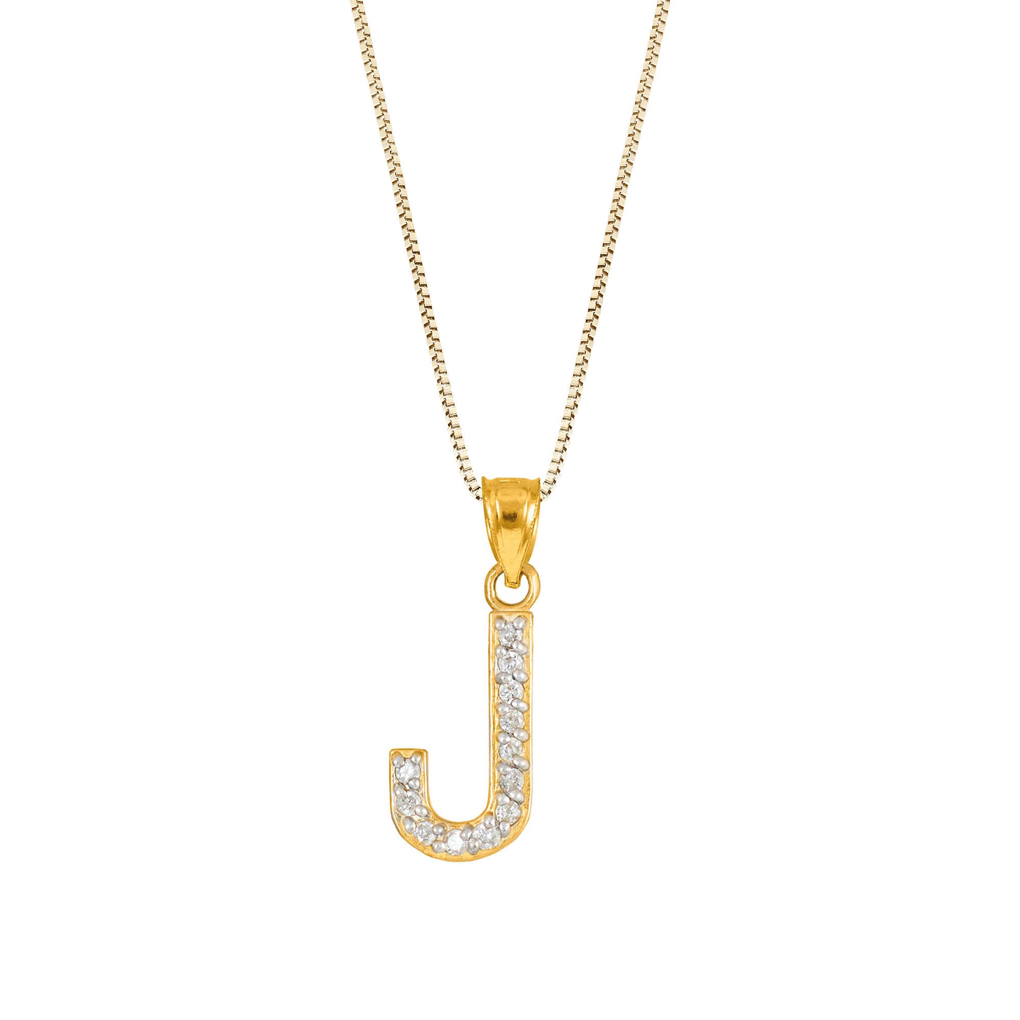Letter J Diamond Embellished Drop Pendant Necklace in 9ct Gold