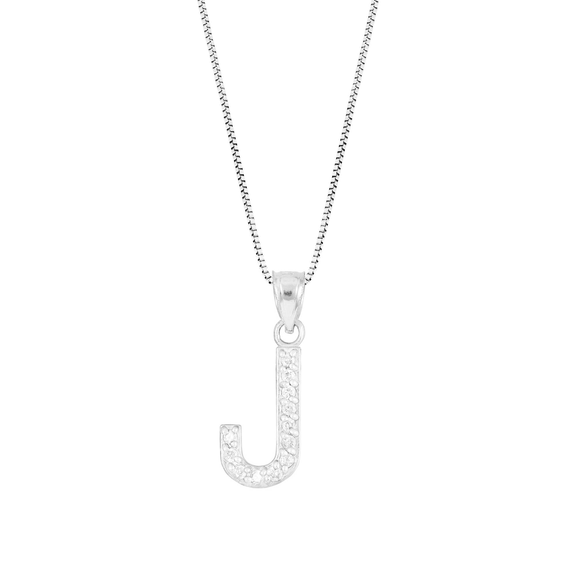Letter J Diamond Embellished Drop Pendant Necklace in 9ct White Gold