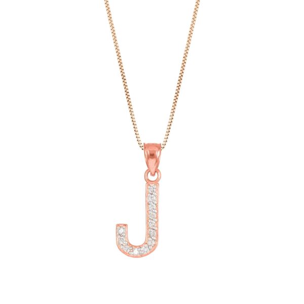 Letter J Diamond Embellished Drop Pendant Necklace in 9ct Rose Gold