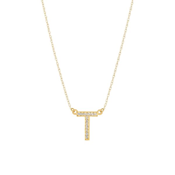 Letter T Diamond Embellished Initial Pendant Necklace in 9ct Gold