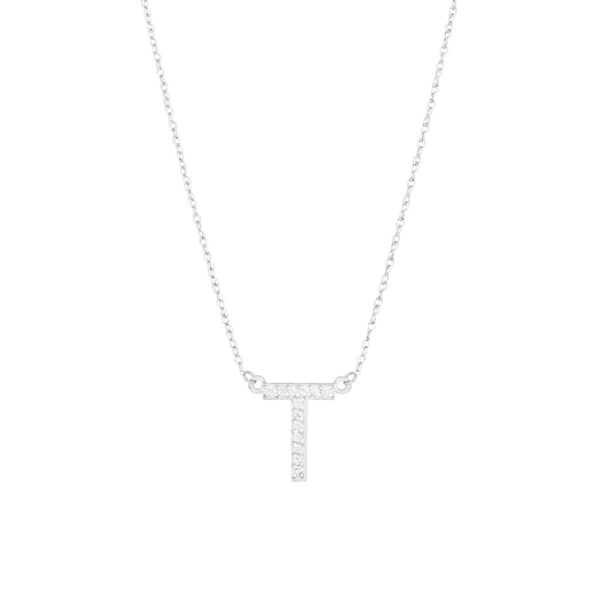 Letter T Diamond Embellished Initial Pendant Necklace in 9ct White Gold