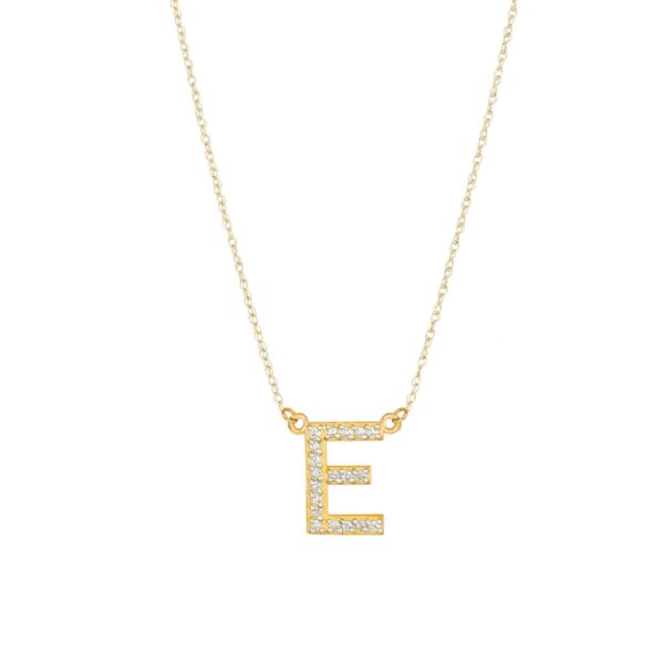 Letter E Diamond Embellished Initial Pendant Necklace in 9ct Gold