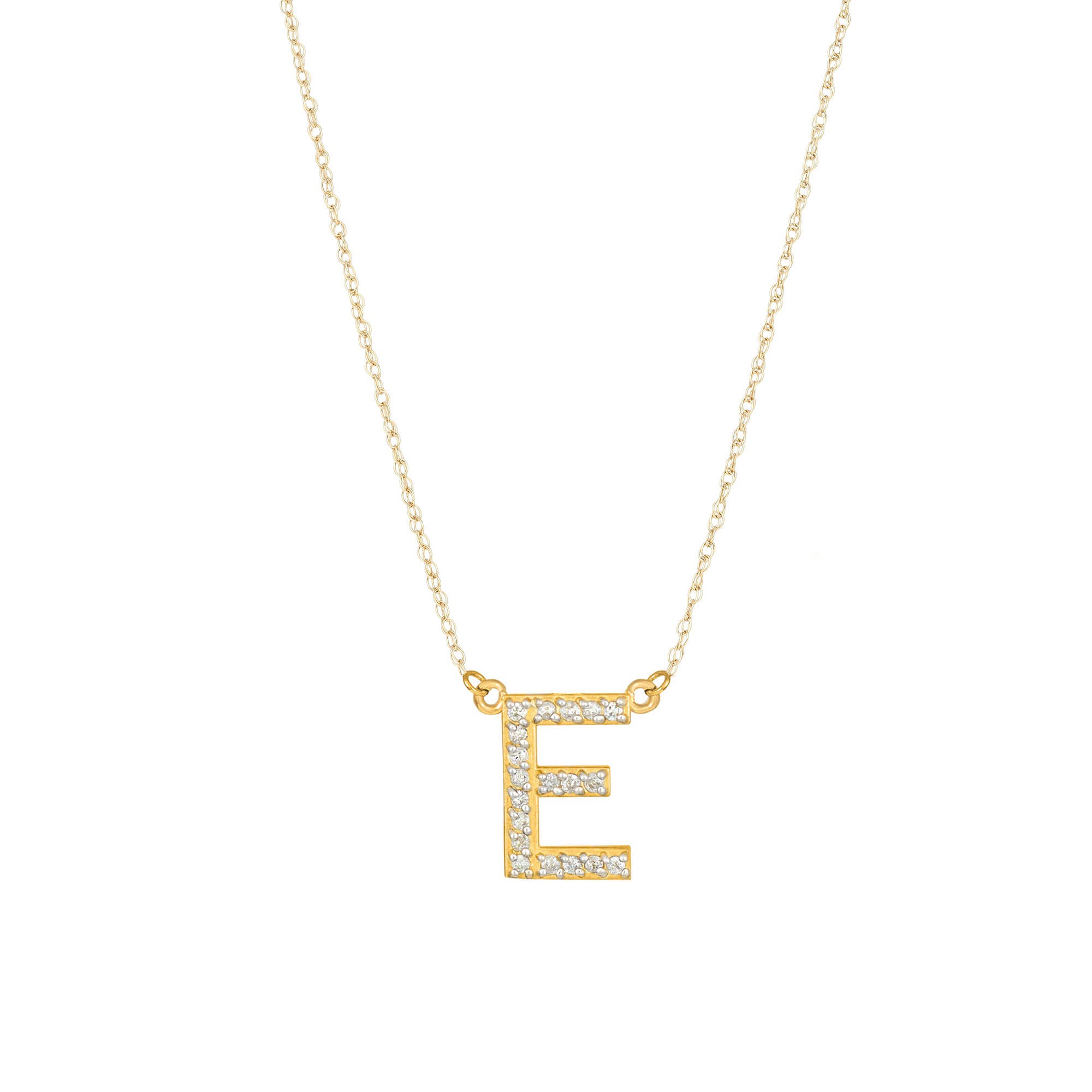 Letter E Diamond Embellished Initial Pendant Necklace in 9ct Gold