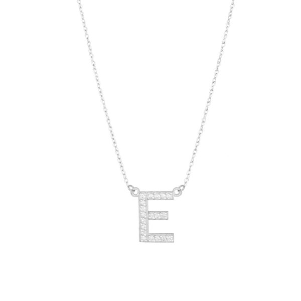 Letter E Diamond Embellished Initial Pendant Necklace in 9ct White Gold