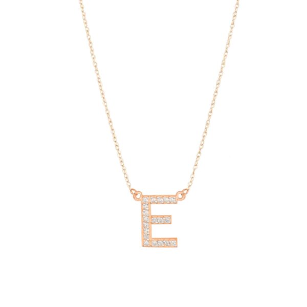 Letter E Diamond Embellished Initial Pendant Necklace in 9ct Rose Gold