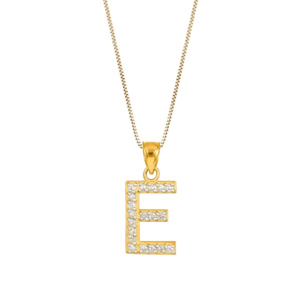 Letter E Diamond Embellished Drop Pendant Necklace in 9ct Gold