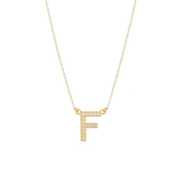 Letter F Diamond Embellished Initial Pendant Necklace in 9ct Gold