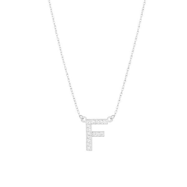 Letter F Diamond Embellished Initial Pendant Necklace in 9ct White Gold