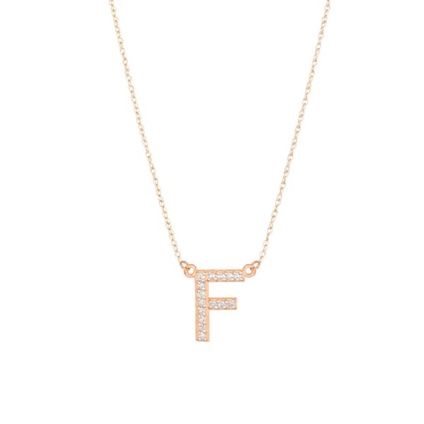 Letter F Diamond Embellished Initial Pendant Necklace in 9ct Rose Gold