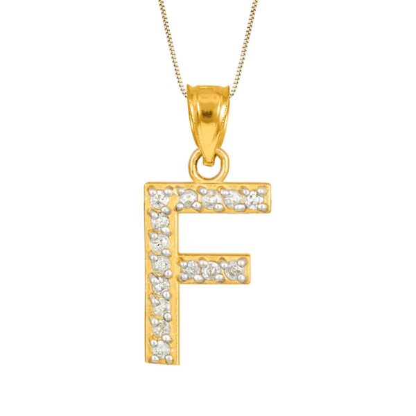 Letter F Diamond Embellished Drop Pendant Necklace in 9ct Gold