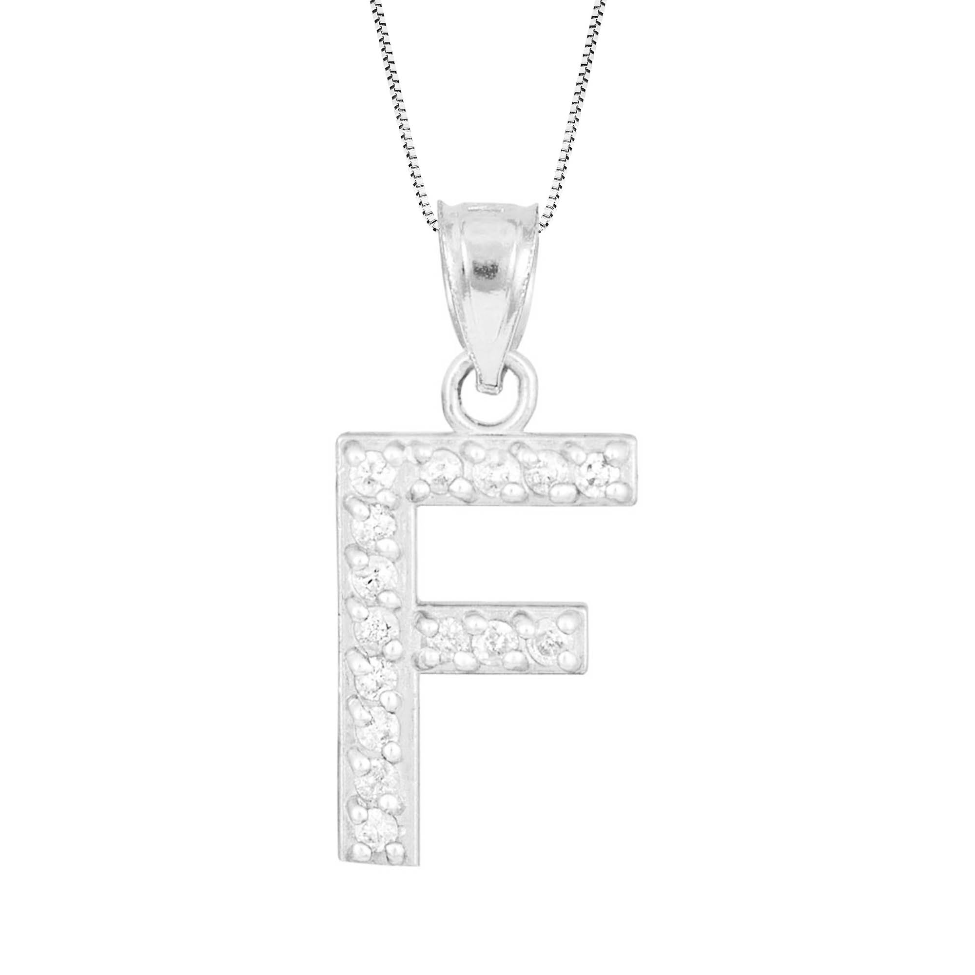 Letter F Diamond Embellished Drop Pendant Necklace in 9ct White Gold