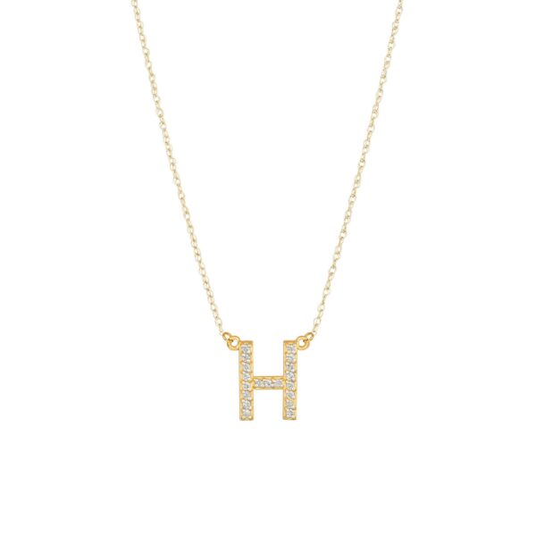 Letter H Diamond Embellished Initial Pendant Necklace in 9ct Gold