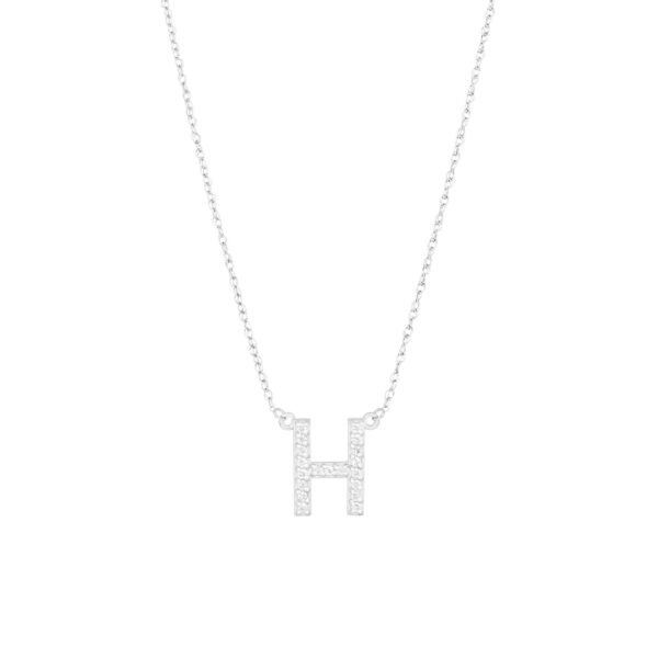 Letter H Diamond Embellished Initial Pendant Necklace in 9ct White Gold