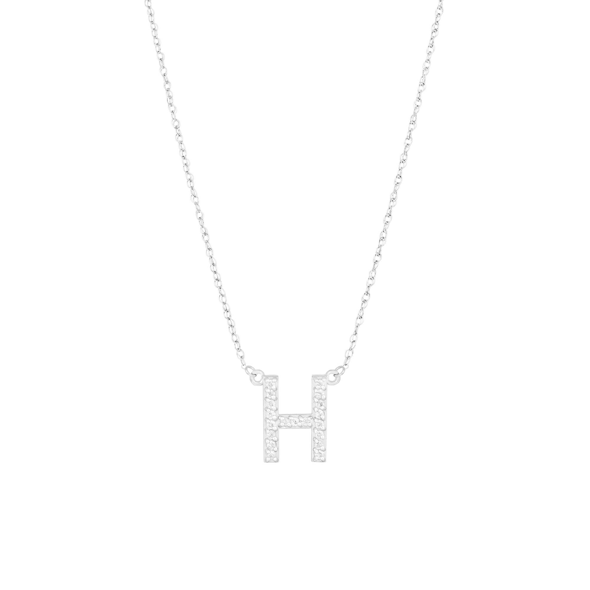 Letter H Diamond Embellished Initial Pendant Necklace in 9ct White Gold