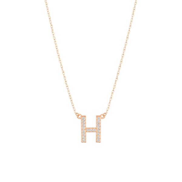 Letter H Diamond Embellished Initial Pendant Necklace in 9ct Rose Gold