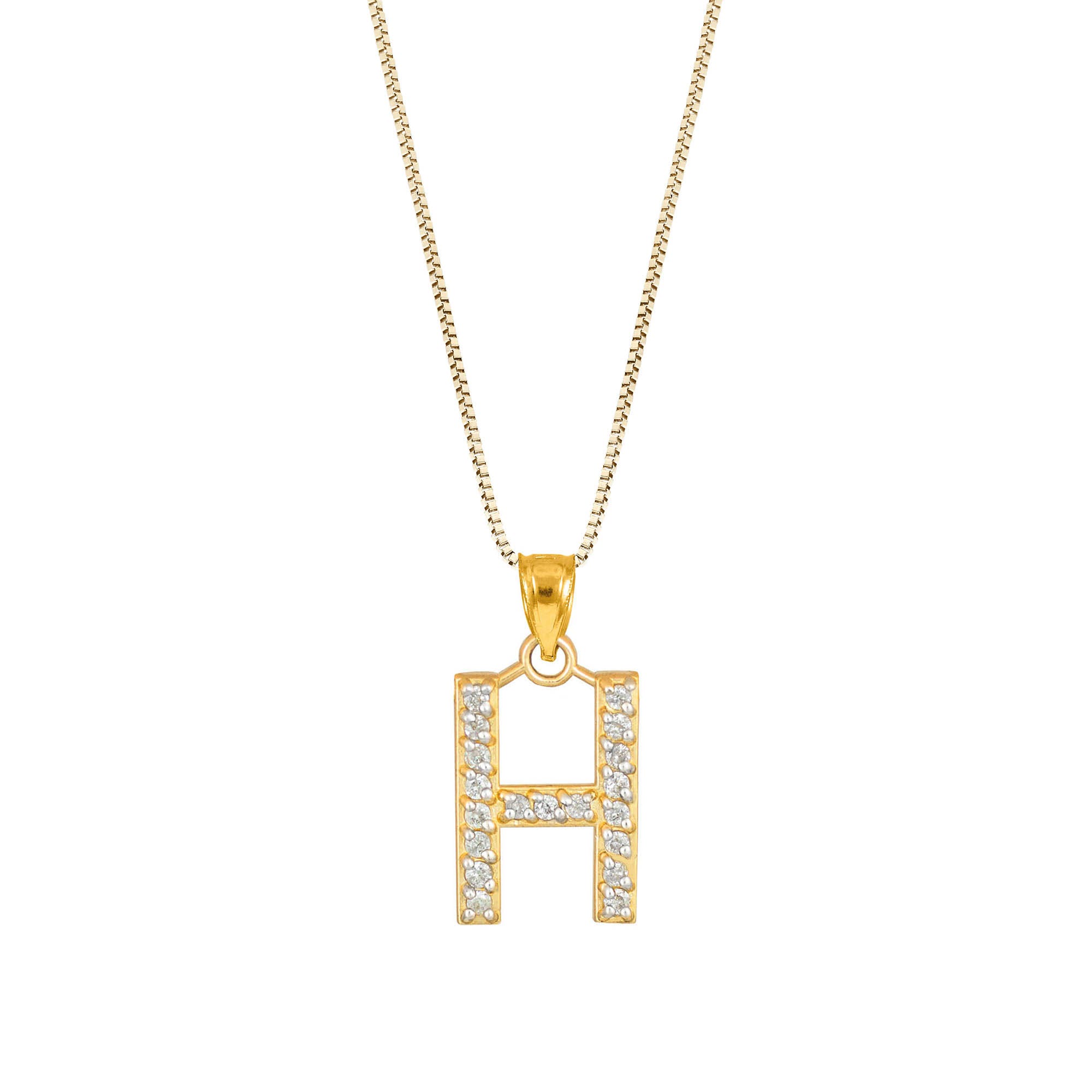 Letter H Diamond Embellished Drop Pendant Necklace in 9ct Gold