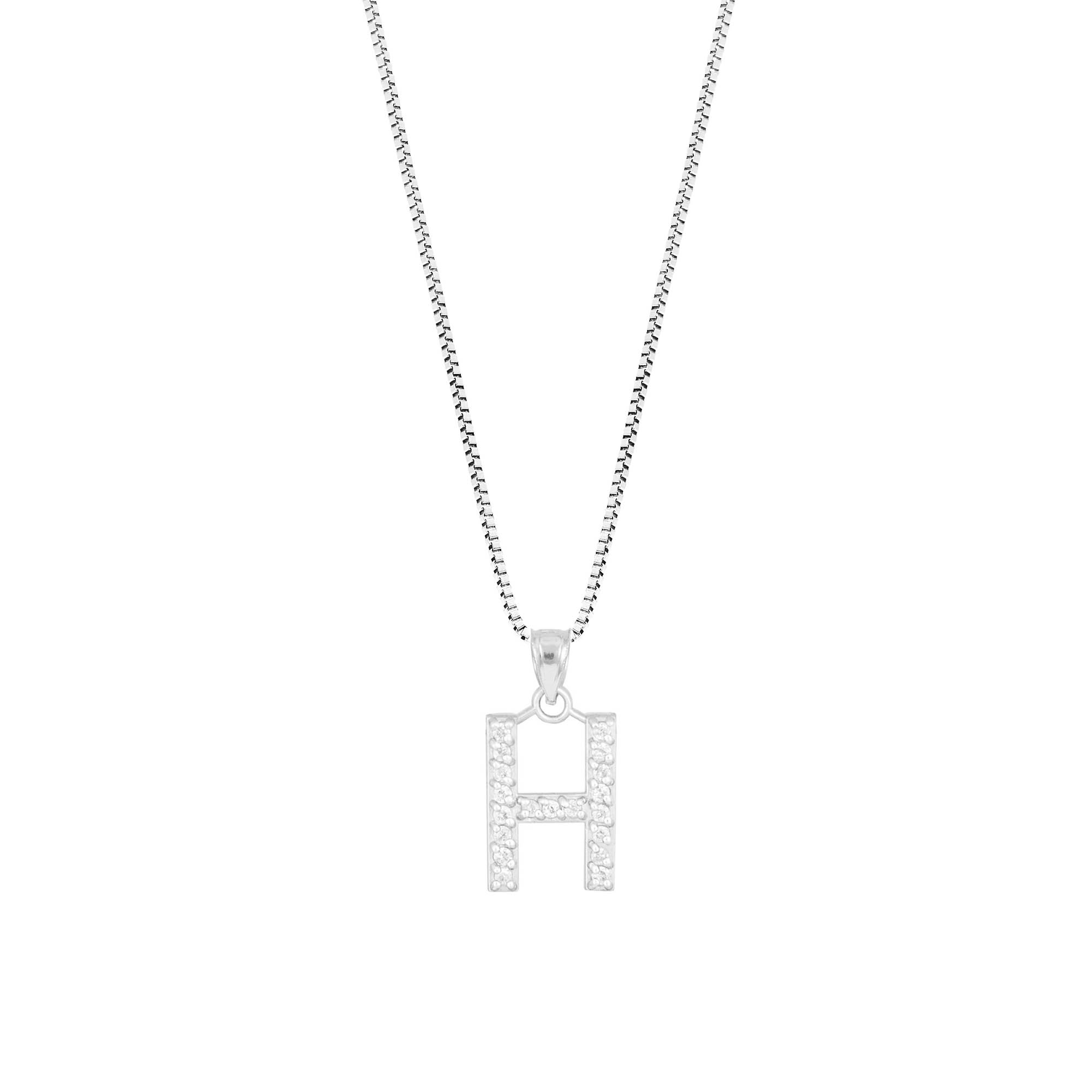 Letter H Diamond Embellished Drop Pendant Necklace in 9ct White Gold