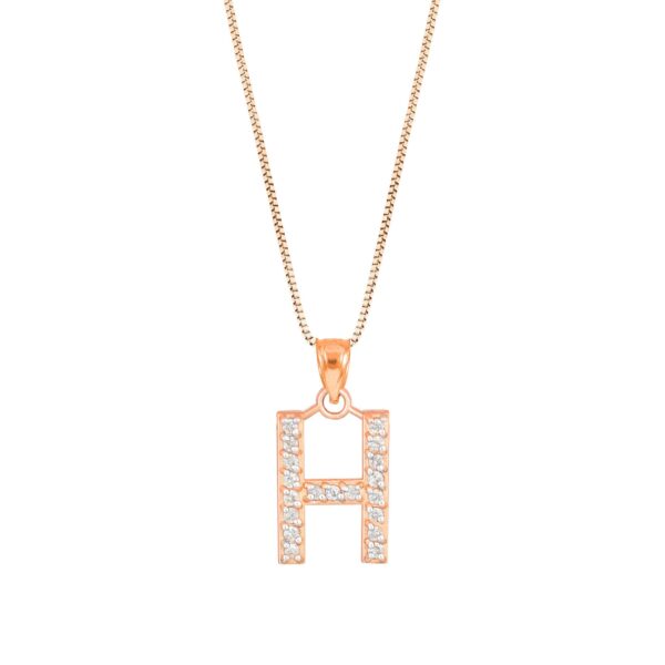 Letter H Diamond Embellished Drop Pendant Necklace in 9ct Rose Gold