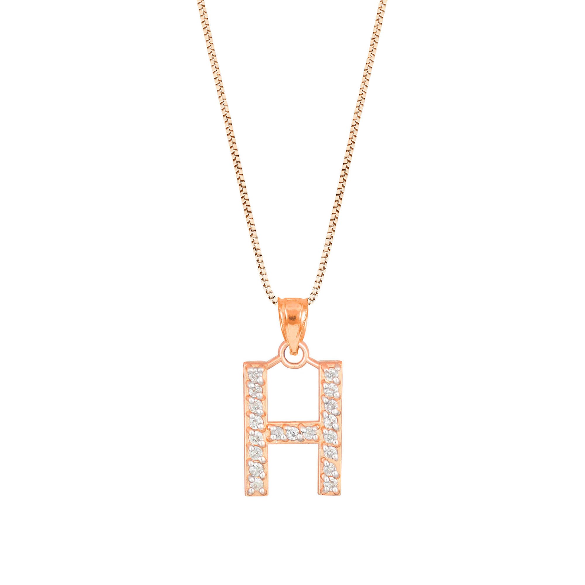 Letter H Diamond Embellished Drop Pendant Necklace in 9ct Rose Gold