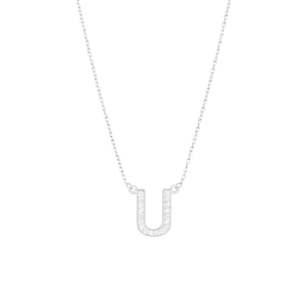 Letter U Diamond Embellished Initial Pendant Necklace in 9ct White Gold
