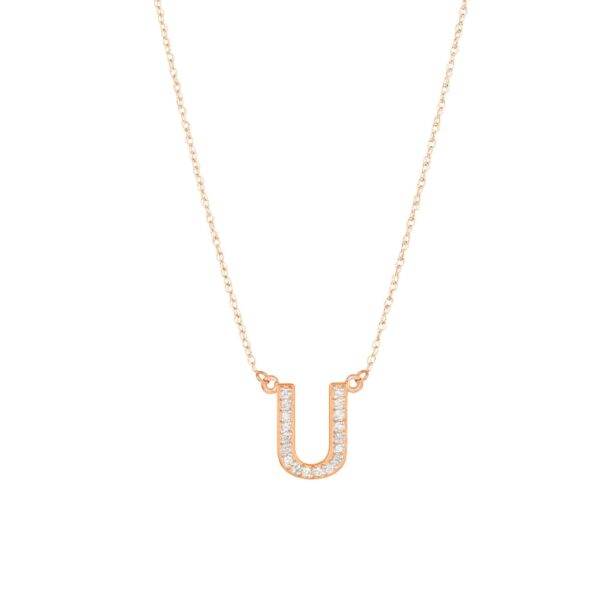 Letter U Diamond Embellished Initial Pendant Necklace in 9ct Rose Gold