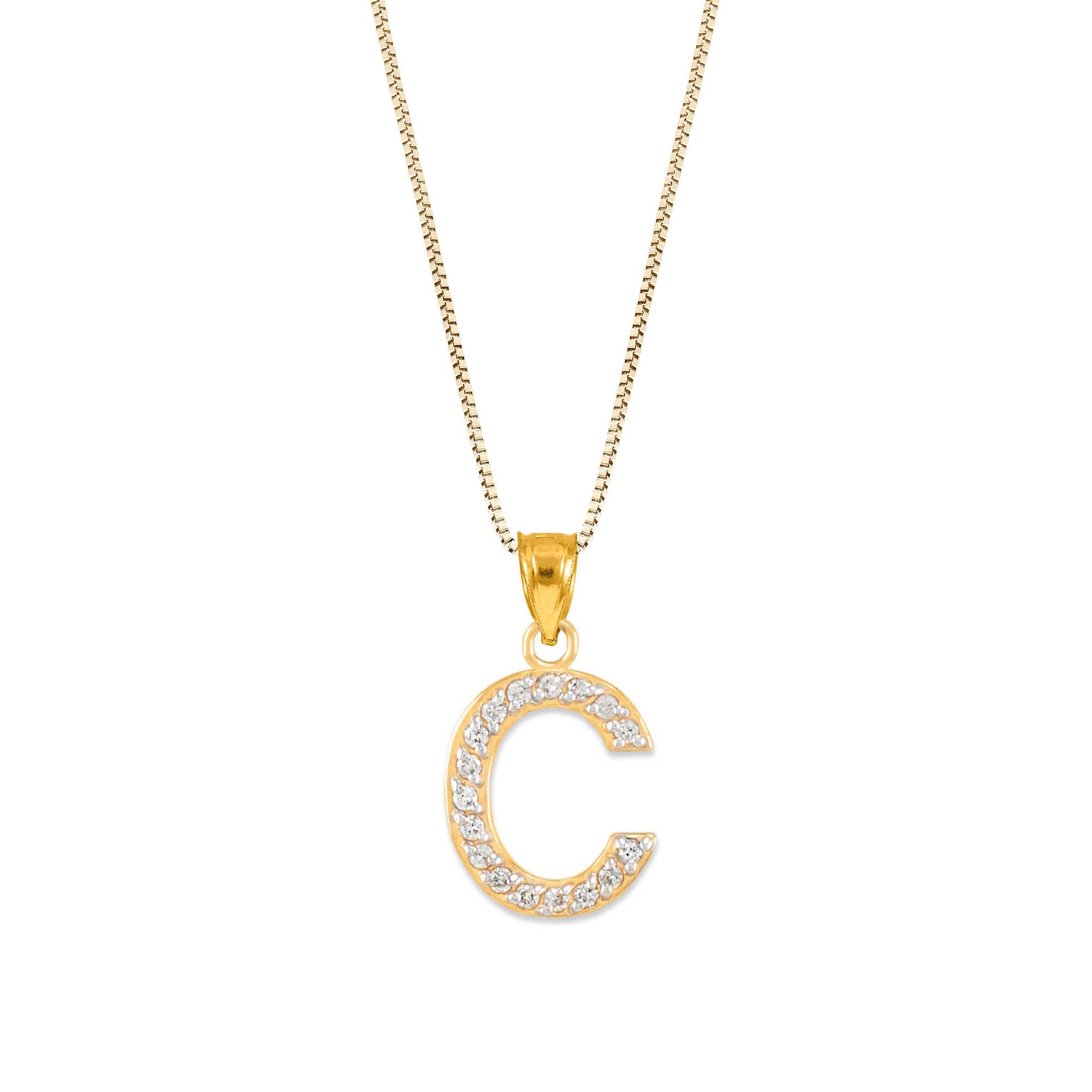 Letter C Diamond Embellished Drop Pendant Necklace in 9ct Gold
