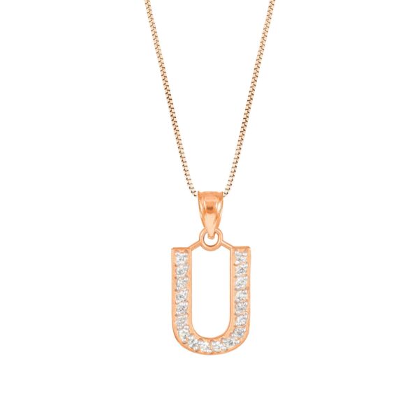 Letter U Diamond Embellished Drop Pendant Necklace in 9ct Rose Gold