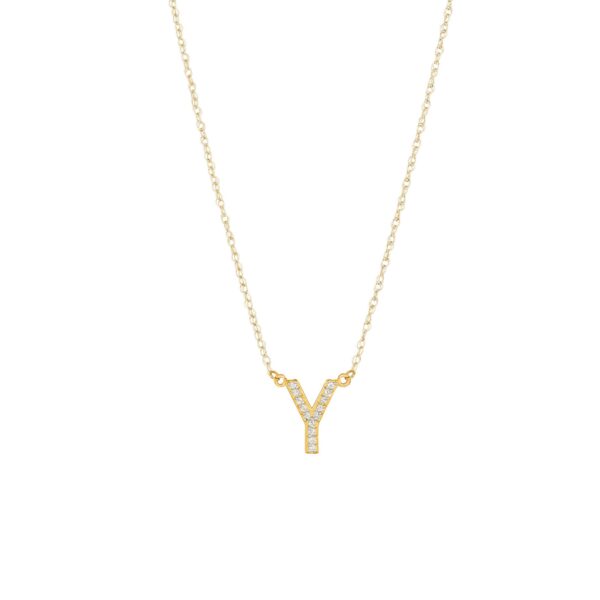 Letter Y Diamond Embellished Initial Pendant Necklace in 9ct Gold