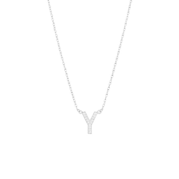 Letter Y Diamond Embellished Initial Pendant Necklace in 9ct White Gold