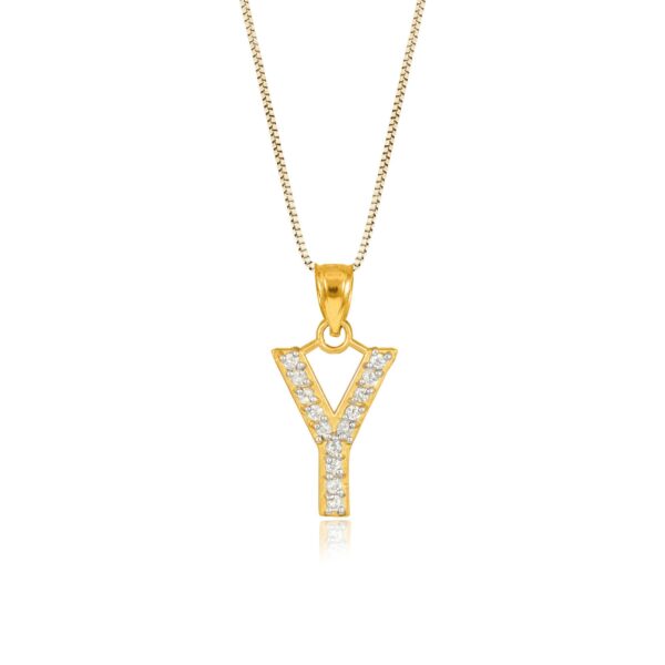 Letter Y Diamond Embellished Drop Pendant Necklace in 9ct Gold
