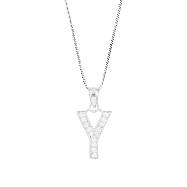 Letter Y Diamond Embellished Drop Pendant Necklace in 9ct White Gold