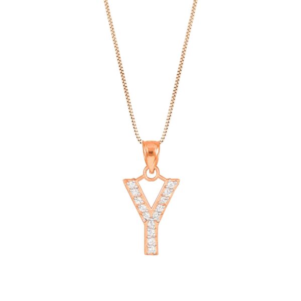 Letter Y Diamond Embellished Drop Pendant Necklace in 9ct Rose Gold