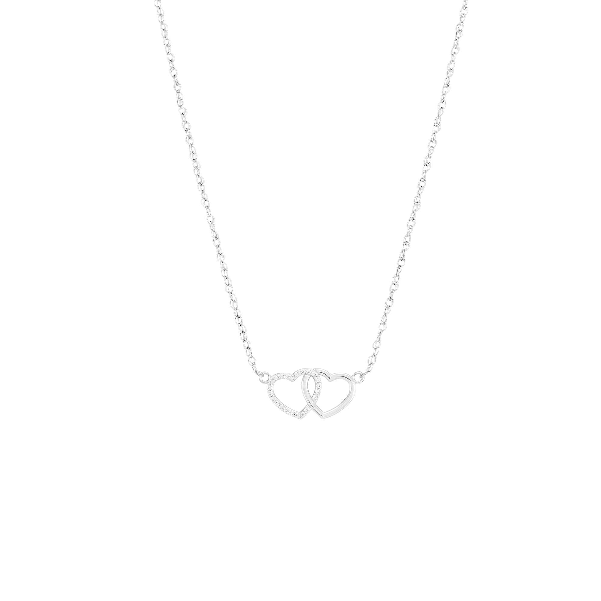 Diamond Double Heart Pendant Necklace in 9ct White Gold