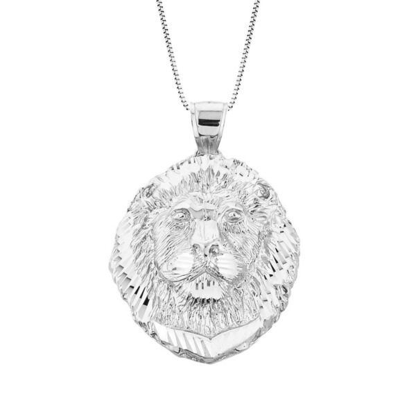 Men's Lion Head Pendant Necklace in 9ct White Gold