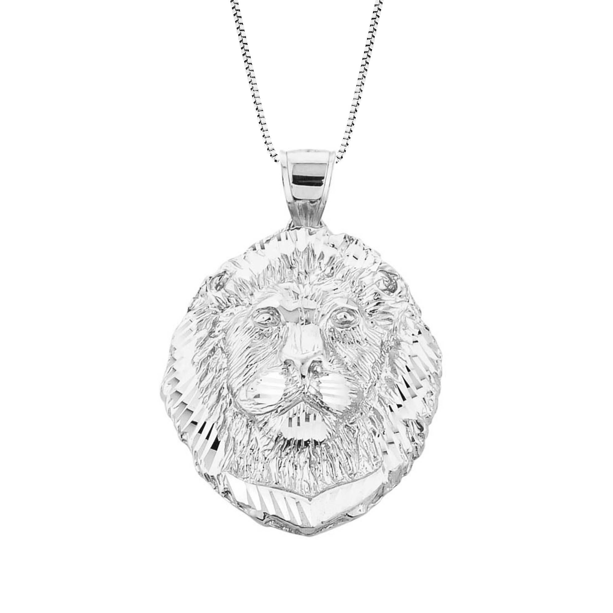 Men's Lion Head Pendant Necklace in 9ct White Gold