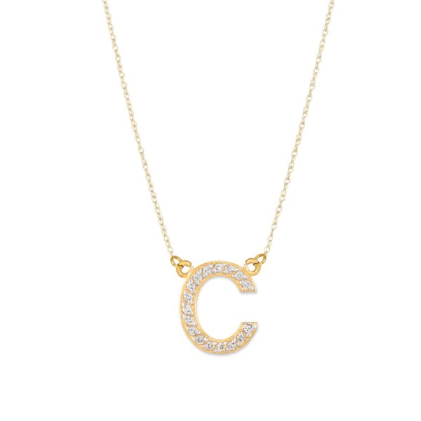 Letter C Diamond Embellished Initial Pendant Necklace in 9ct Gold