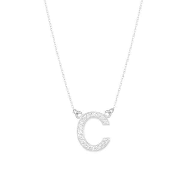 Letter C Diamond Embellished Initial Pendant Necklace in 9ct White Gold