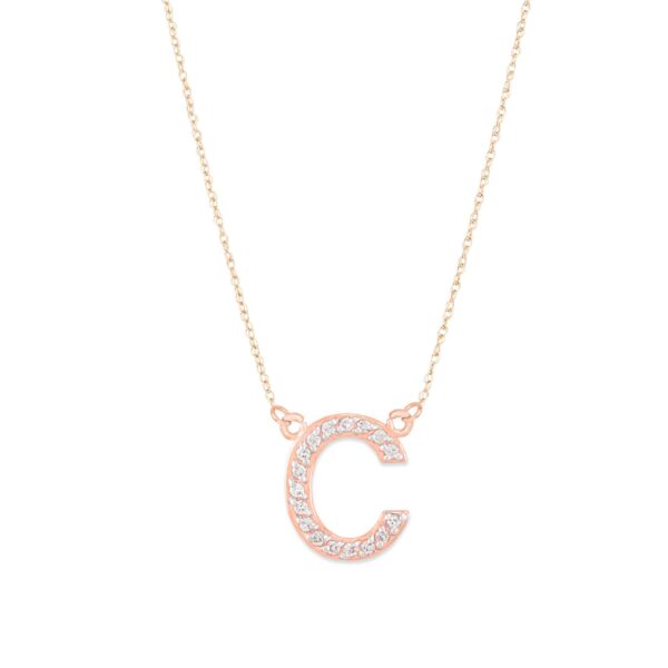 Letter C Diamond Embellished Initial Pendant Necklace in 9ct Rose Gold