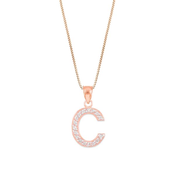 Letter C Diamond Embellished Drop Pendant Necklace in 9ct Rose Gold