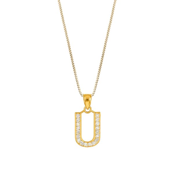 Letter U Diamond Embellished Drop Pendant Necklace in 9ct Gold