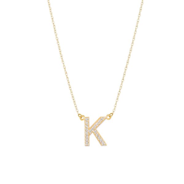 Letter K Diamond Embellished Initial Pendant Necklace in 9ct Gold