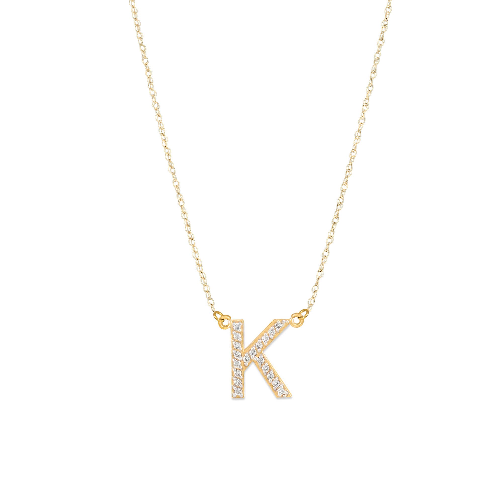 Letter K Diamond Embellished Initial Pendant Necklace in 9ct Gold
