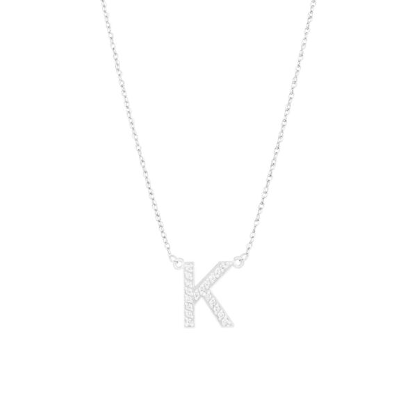 Letter K Diamond Embellished Initial Pendant Necklace in 9ct White Gold