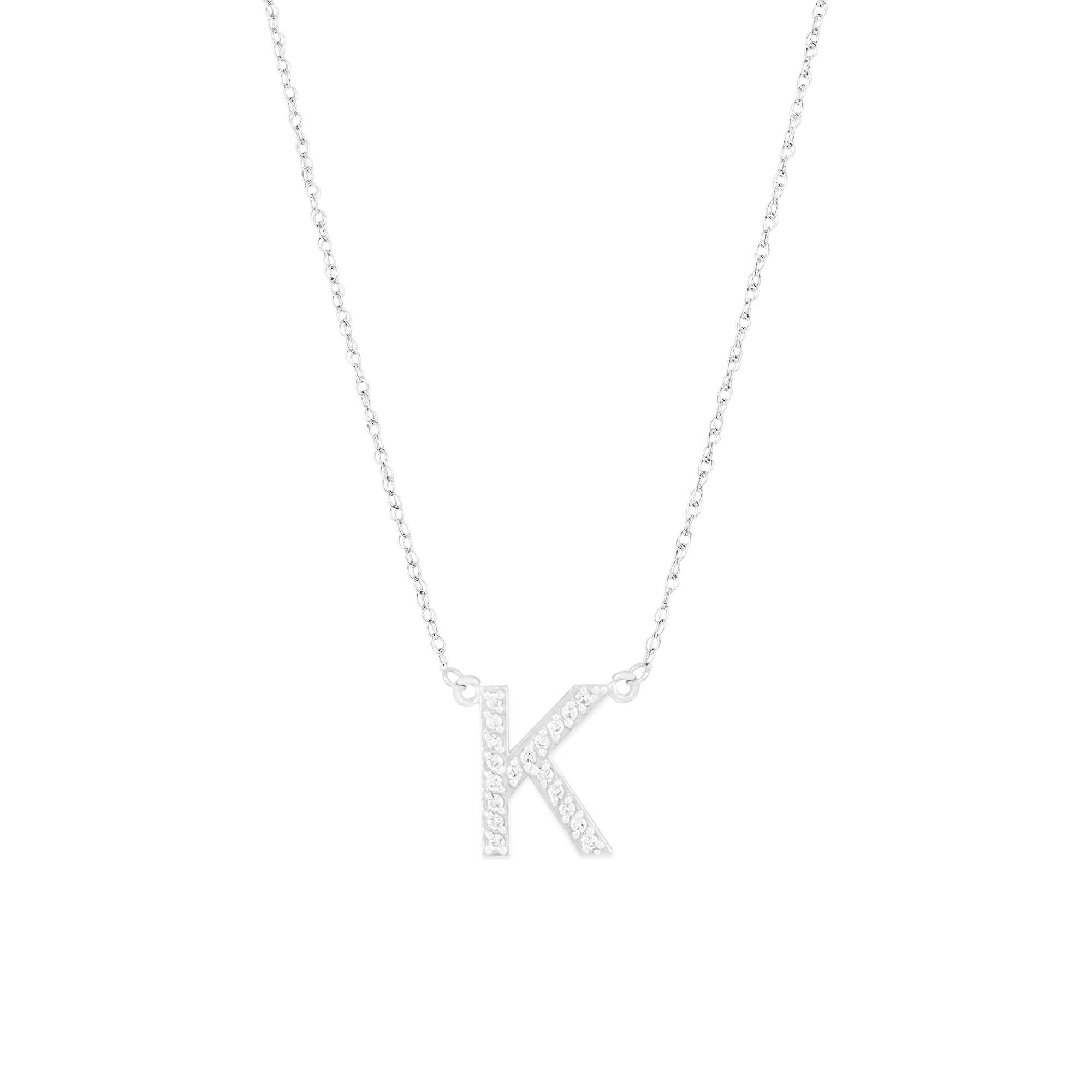 Letter K Diamond Embellished Initial Pendant Necklace in 9ct White Gold